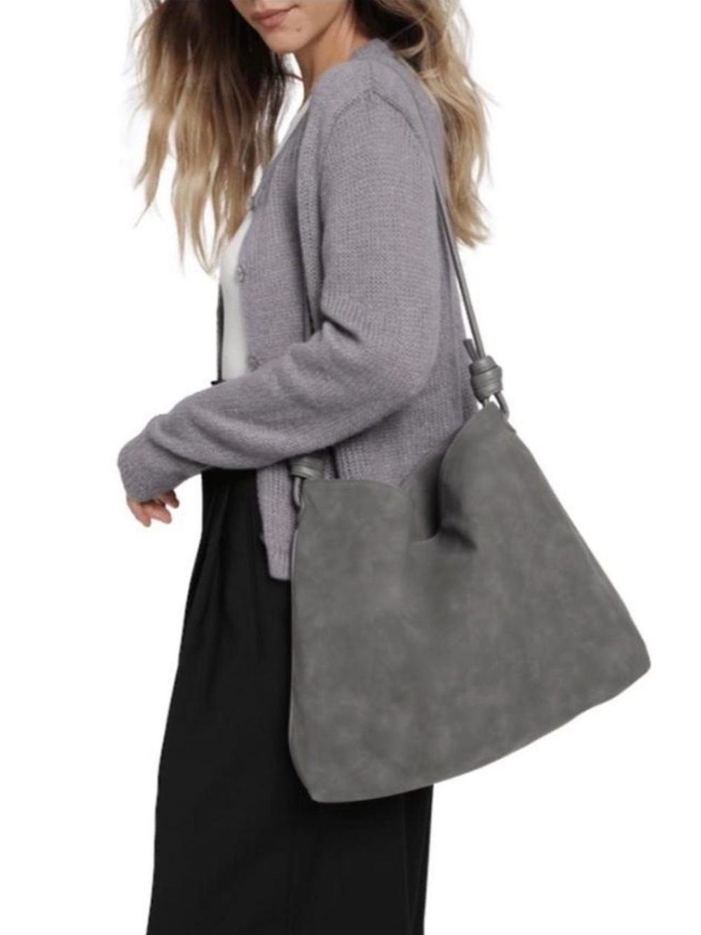 NEW 8 Other Reasons Large Stylish Gray Betsy Hobo Suede Shoulder Bag Purse Tote - Picture 1 of 9